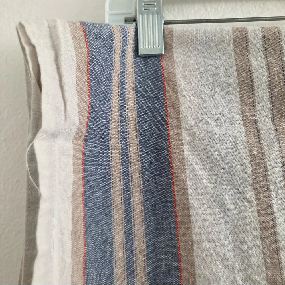 Pottery Barn Linen Blend Curtain Panel Blue Striped Beachy Breezy 71 x 71 Inch